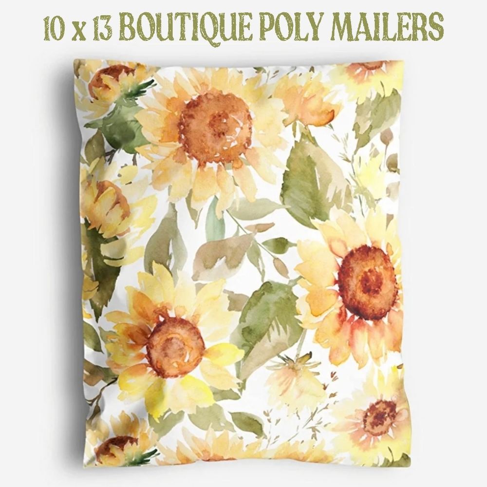 100 pack 10x13 SUNFLOWER floral poly mailers. Self sealing. Waterpr…